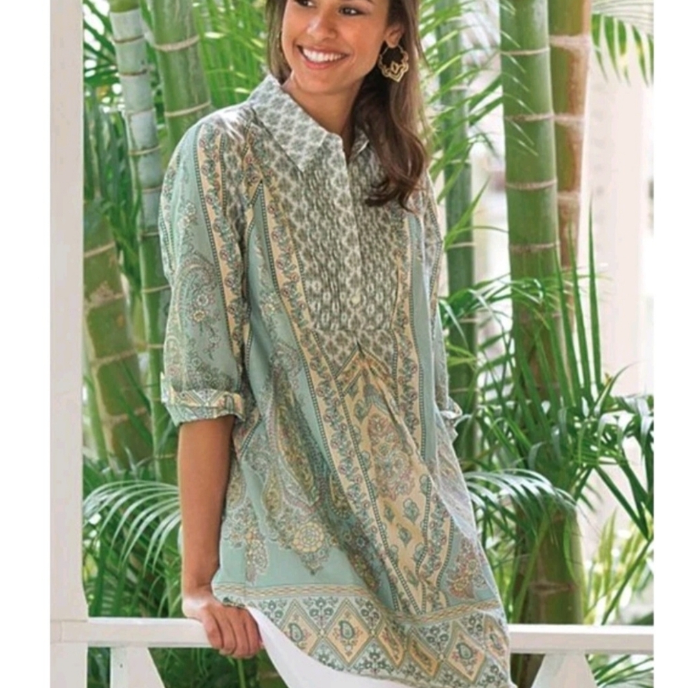 Soft Surroundings Sz S Tabitha Tunic Top Paisley Floral Cottagecore Grandma Core